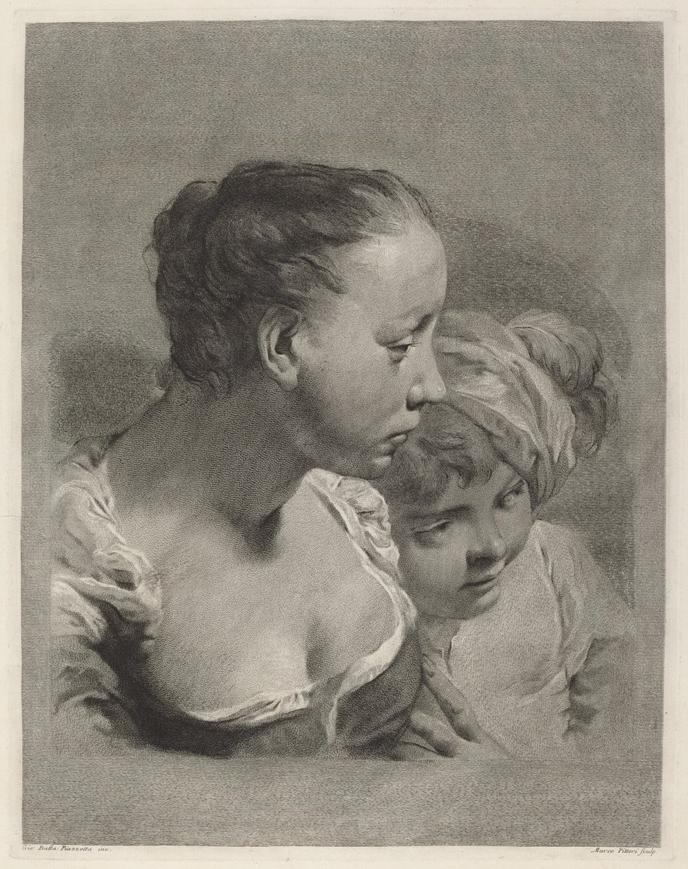 Genç kadın ve sağa bakan bir çocuk by Marco Alvise Pitteri after Giovanni Battista Piazzetta