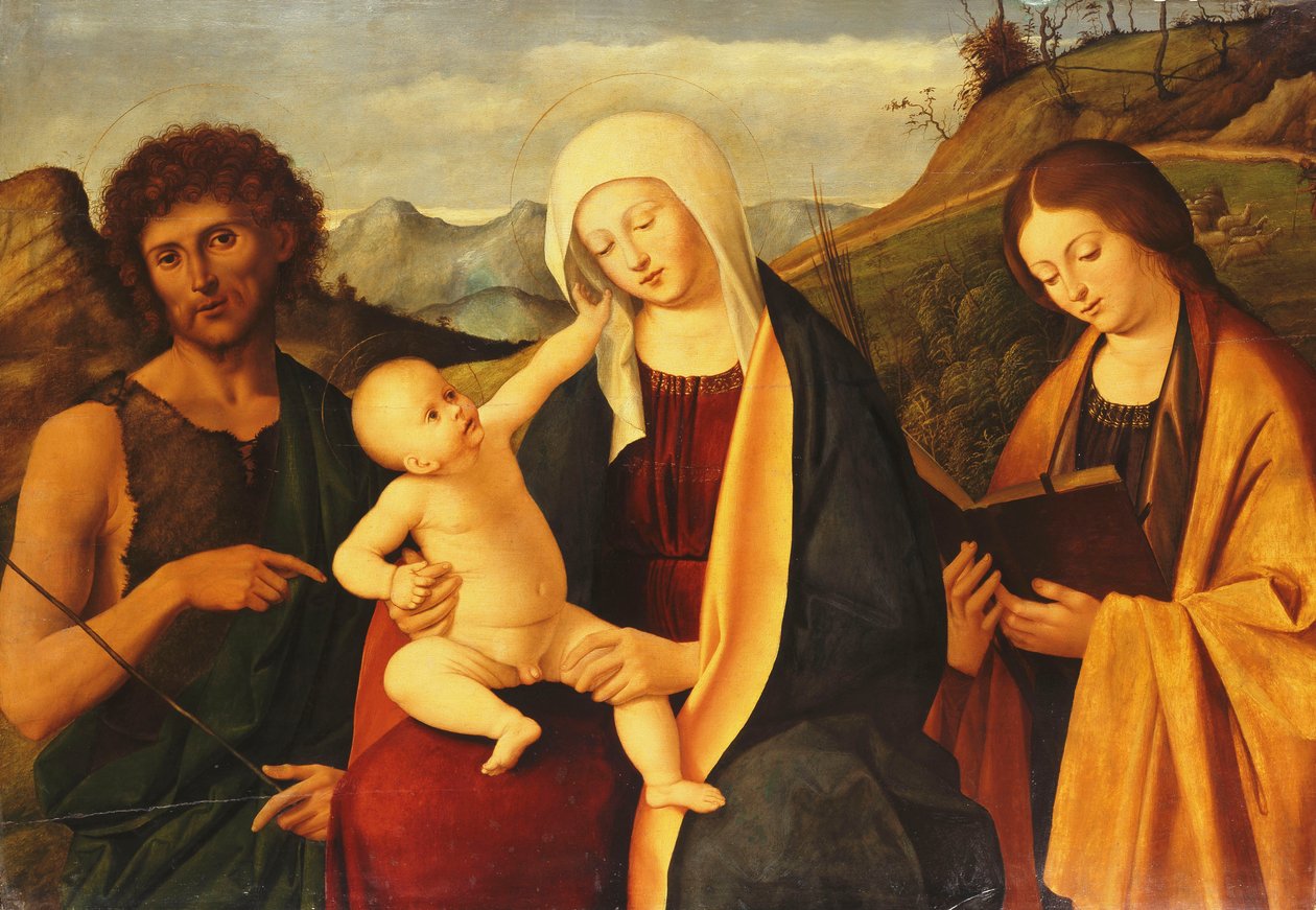 Madonna ve Çocuk, Vaftizci Yahya ve bir dişi Aziz ile birlikte, by Marco Basaiti