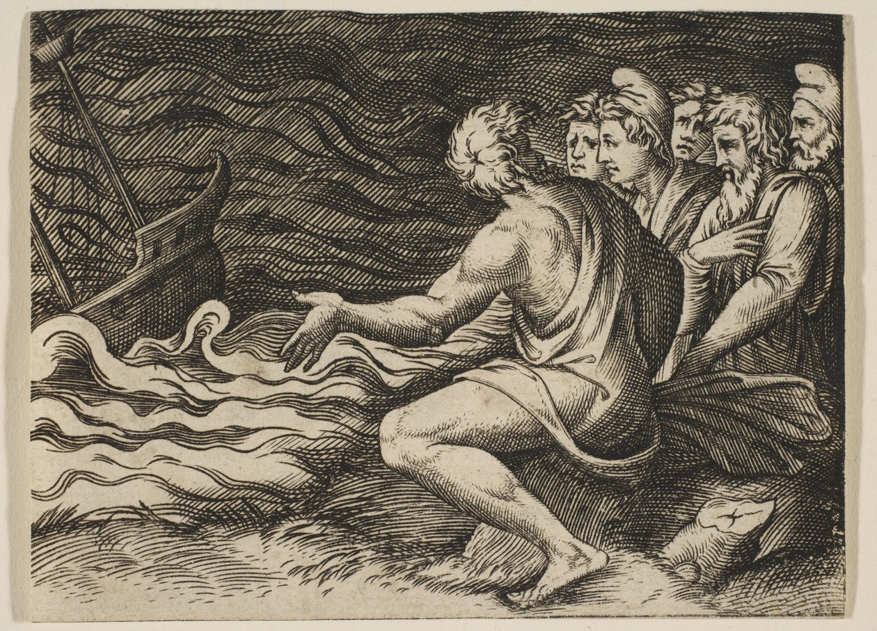 Sağda bir gemi enkazına tanık olan bir grup figür, M.Ö. 1515-27. by Marco Dente