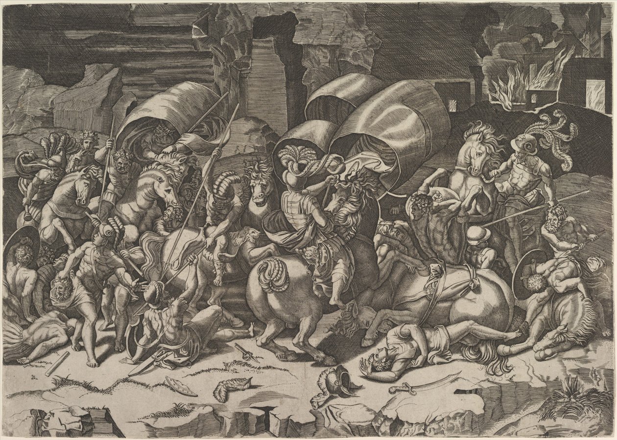 Bir Cutlass ile savaş, ca. 1515-27. by Marco Dente