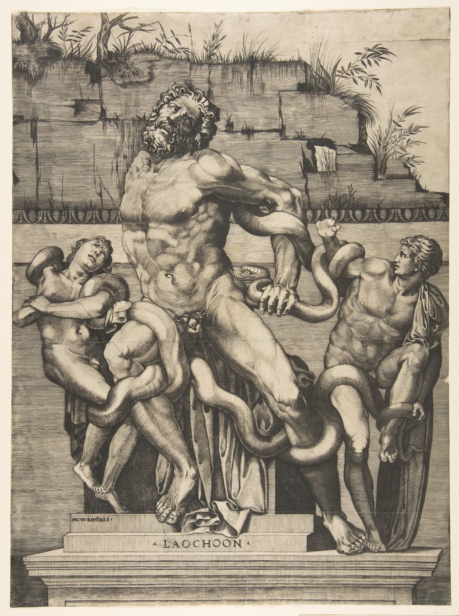 Laocoön ve oğulları yılanlar tarafından saldırıya uğradı, yaklaşık. 1515-27. by Marco Dente
