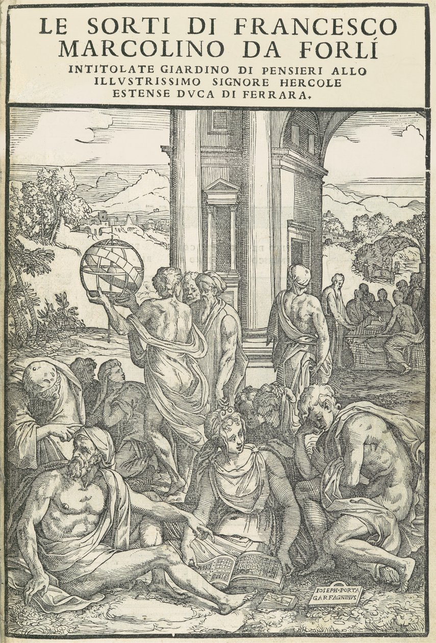 Le Sorti ... başlıklı düşünce bahçesi, Ekim 1540. Yaratıcılar: Bilinmiyor, Marco Dente. by Marco Dente