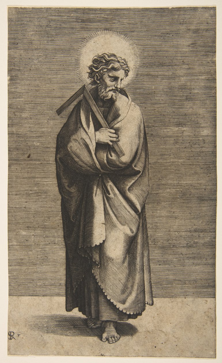Aziz Thomas kare bir kural tutuyor, başı sağa döndü, yakl. 1515-27. by Marco Dente