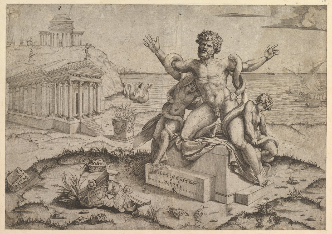 Roma ihtişamının aynası: Laocoon ile antik kısmalar, ca. 1516-20 . by Marco Dente