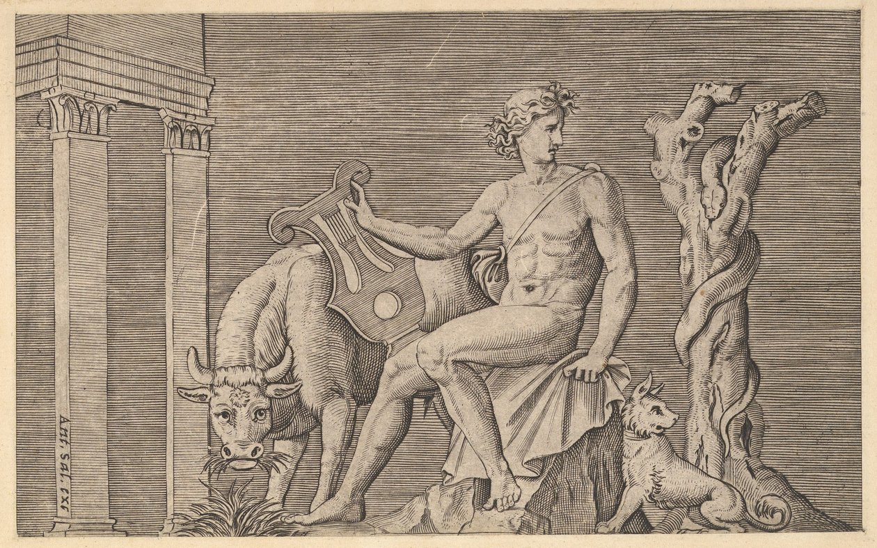 Roma Görkeminin Aynası: Apollon Admetus Sürülerine Bakıyor, 16. yüzyıl. by Marco Dente