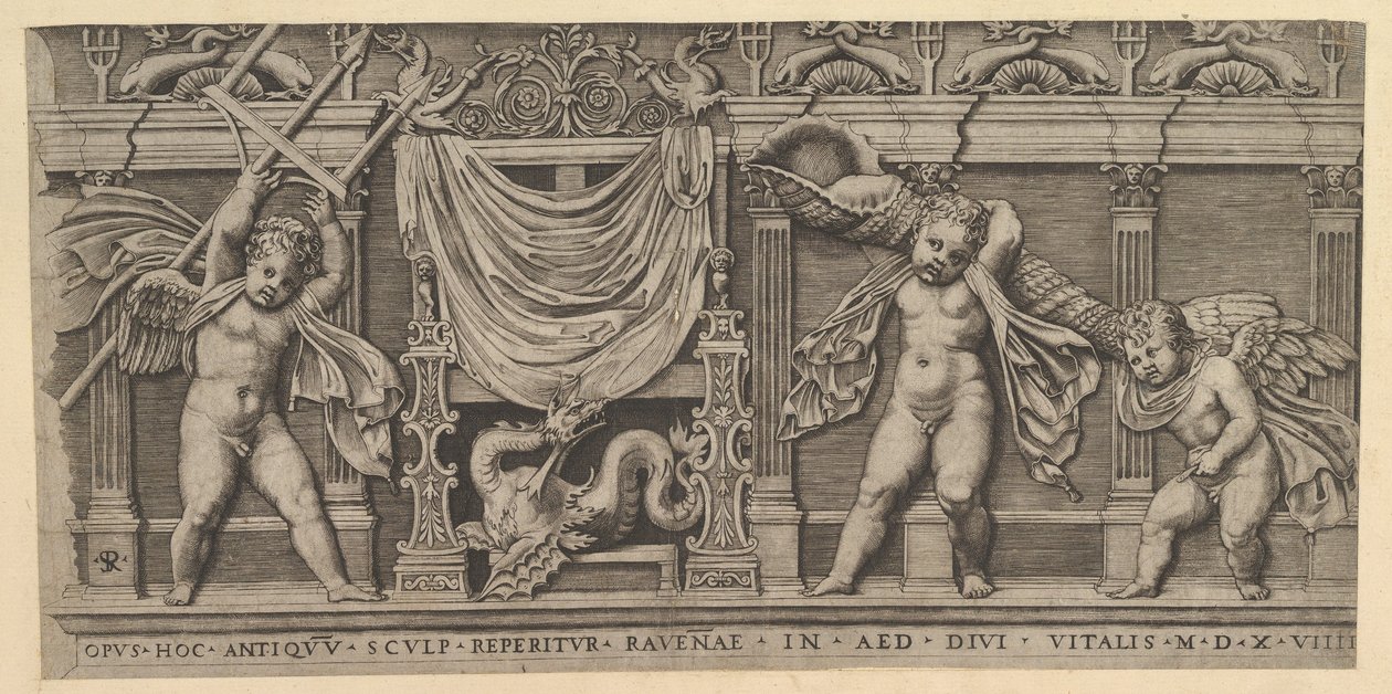 Roma İhtişamının Aynası: Üç Aşk Tanrısı ile Kısma Kabartma, 1519 by Marco Dente