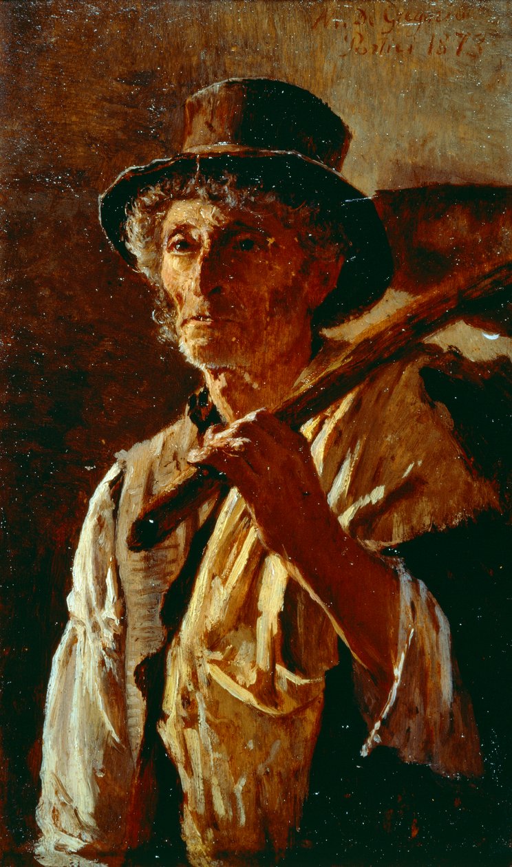 Digger, Marco De Gregorio (1829-1876), tuval üzerine yağlı boya, 21x14 cm by Marco di Gregorio