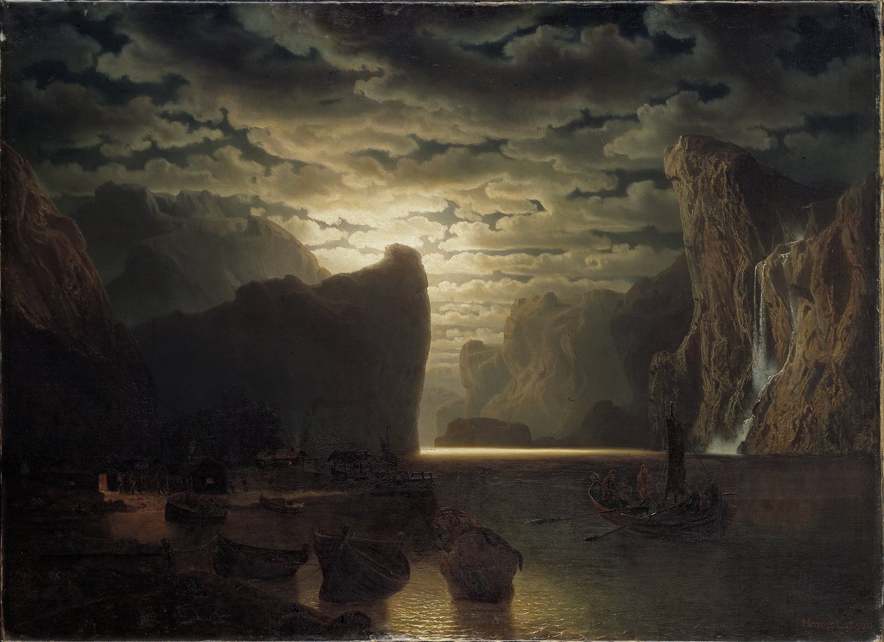 Ay Işığında Norveç Fiyordu, 1861 by Marcus Larson