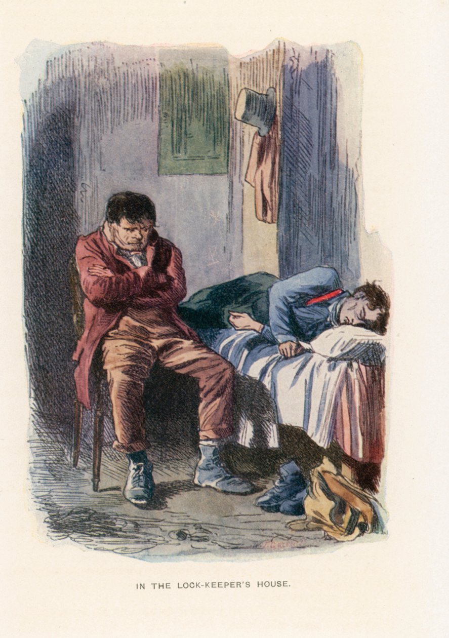 Our Mutual Friend için illüstrasyon (renkli taş baskı) by Marcus (after) Stone