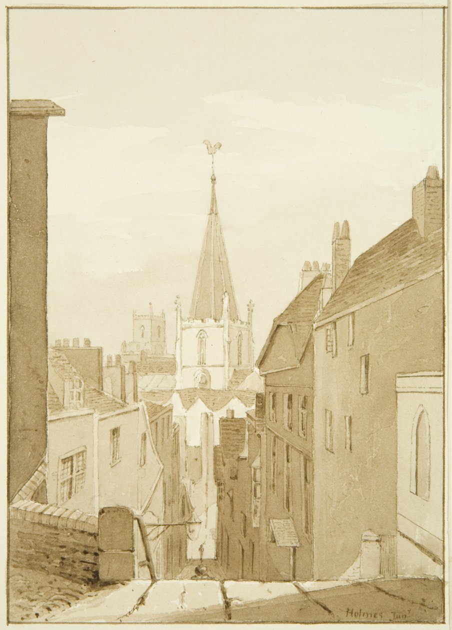 Queen Street (daha sonra Noel Adımları) (kağıt üzerine kurşun kalem ve sulu boya) by Marcus H. Homes