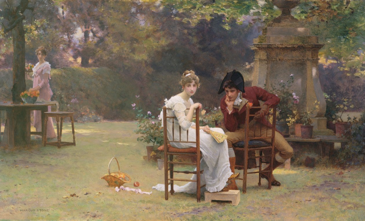 Two's Company, Three's None, 1892 dolayları (panel üzerine yağlı boya) by Marcus Stone