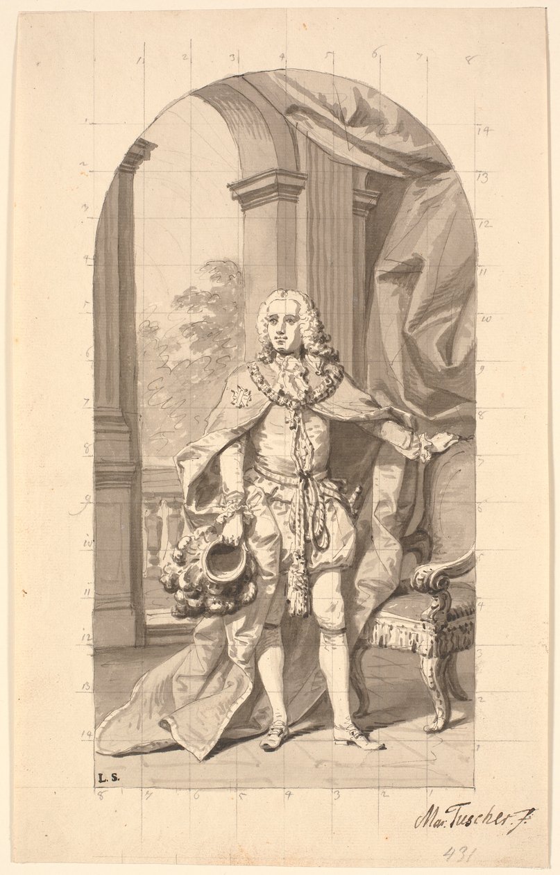 Amtmand "Gehejmeråd i Tønder" Frederik Wilhelm Holstein takım elbiseli bir Dannebrog şövalyesi olarak by Marcus Tuscher