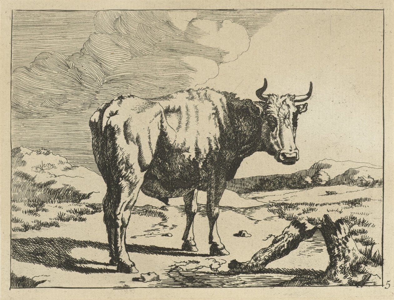 Ağaç kütüğünün yanında duran boğa İnekler ve Koyunlar (dizi adı) by Marcus de Bye
