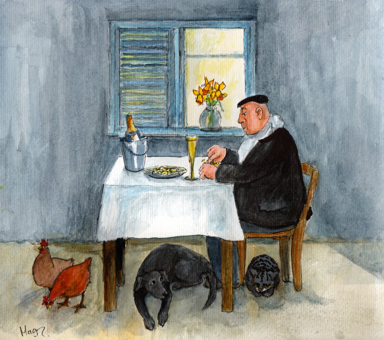 Pierre#39;in Doğum Günü (kağıt üzerine suluboya) by Margaret Loxton