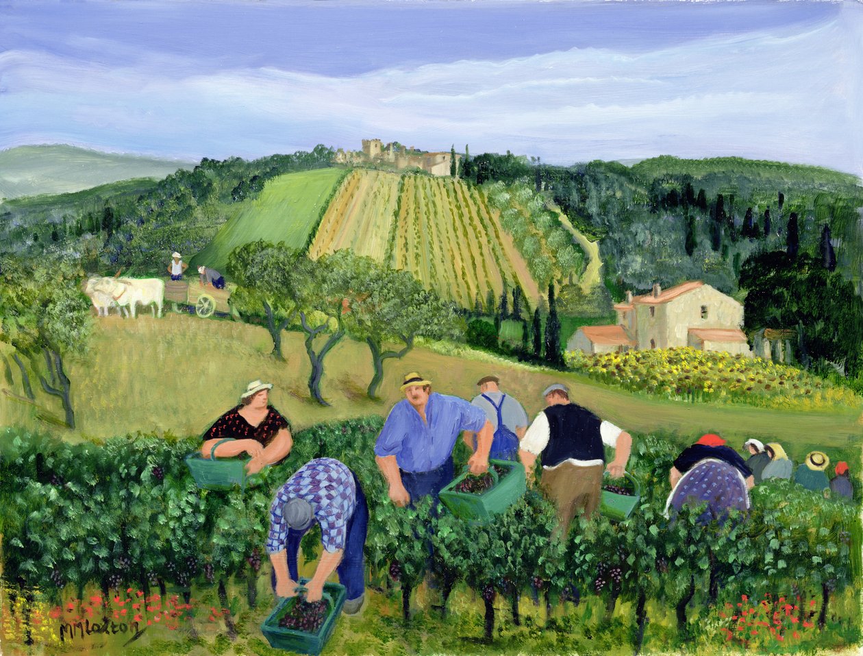 Bağ, Zeytin ve Ayçiçekleri (tuval üzerine yağlıboya) by Margaret Loxton