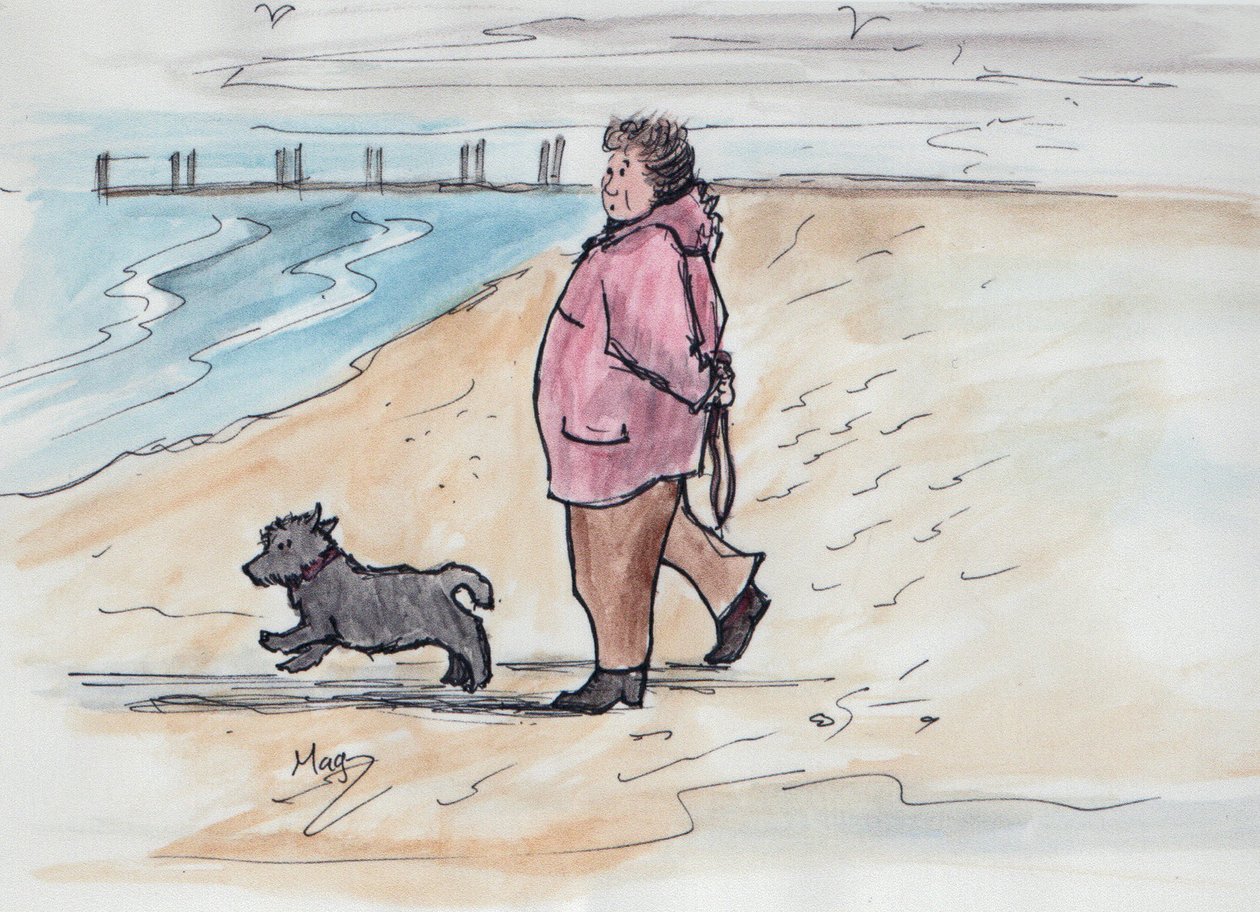 Köpeği gezdirmek - 03 (kalem ve sulu boya) by Margaret Loxton