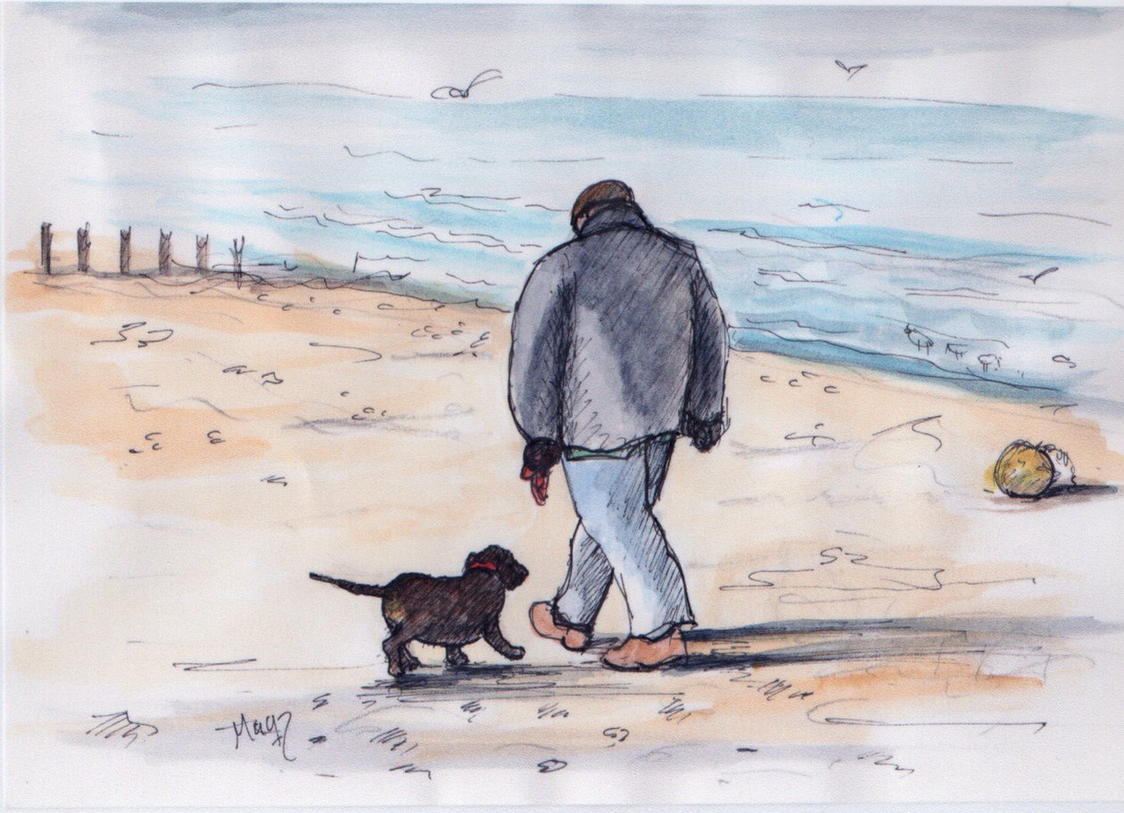 Köpeği gezdirmek - 05 (kalem ve sulu boya) by Margaret Loxton