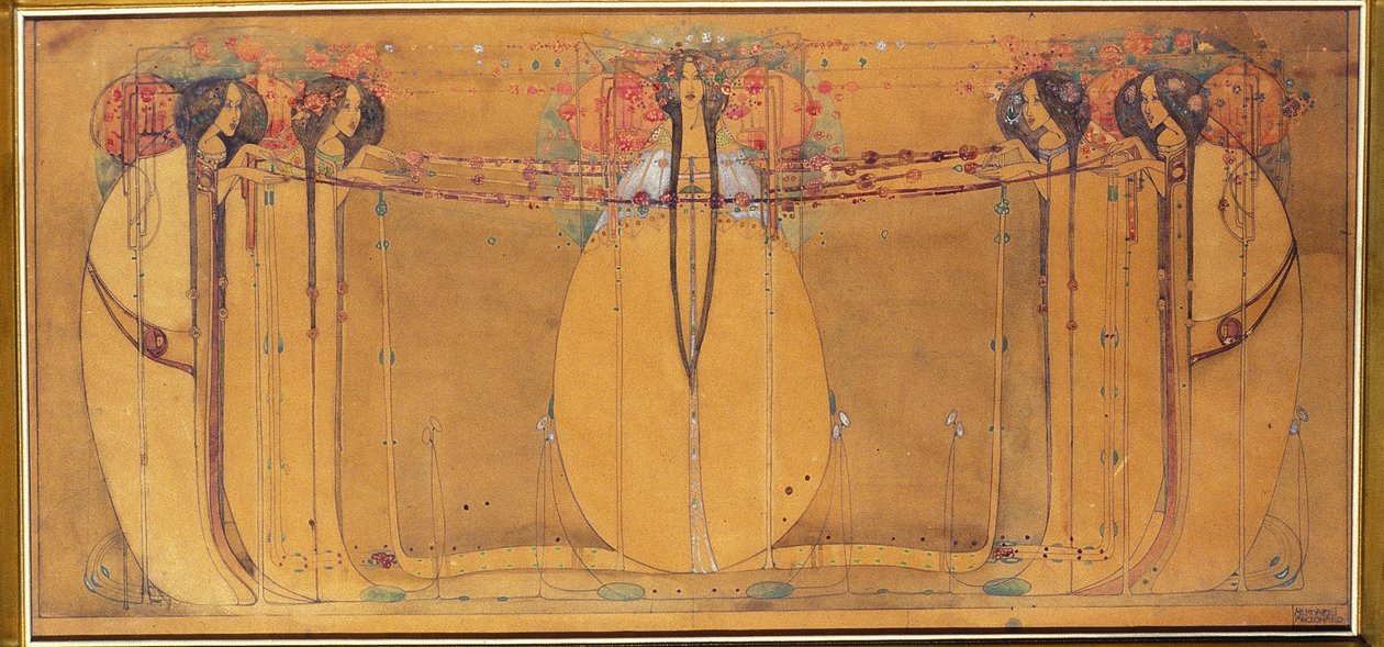 May Queen, Ingram Street Tearooms Paneli için Karikatür, c.1900 (kağıt üzerine suluboya) by Margaret Macdonald