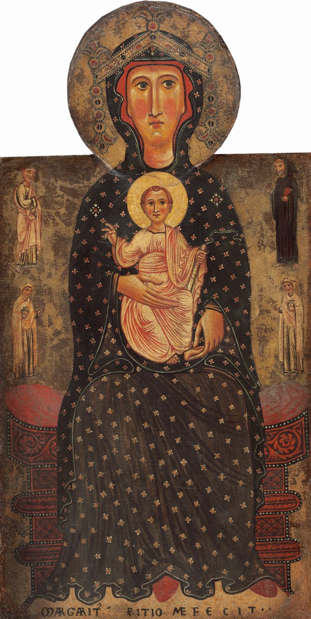 Madonna ve Çocuk Enthroned with Four Saints, c. 12401245. by Margarito d