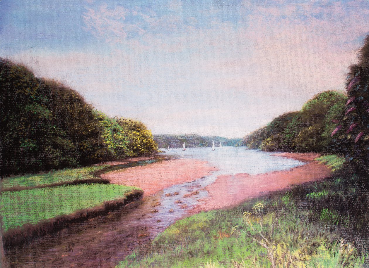 Dittisham, Güney Devon, 1997 (pastel) by Margo Starkey