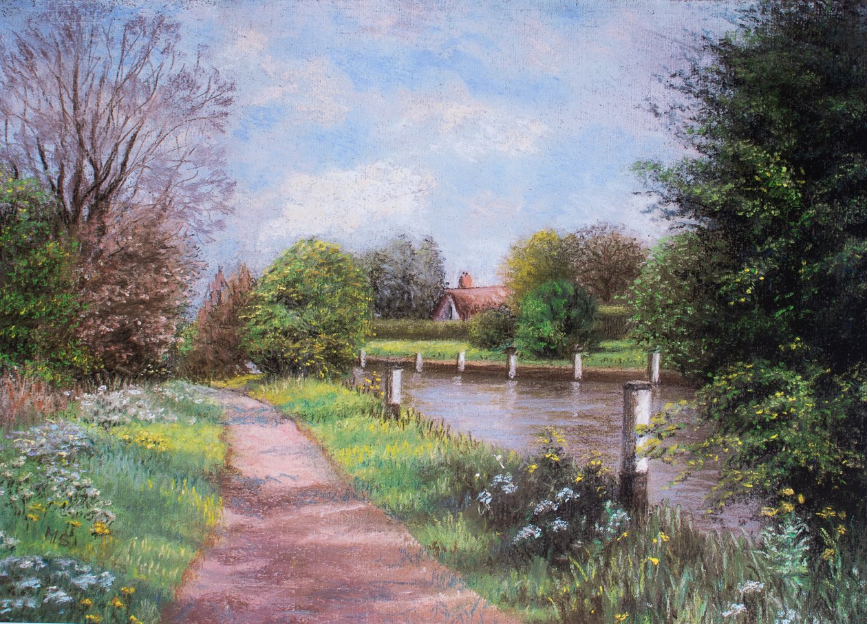 Eton Lock, Thames Nehri, 2001 (pastel) by Margo Starkey