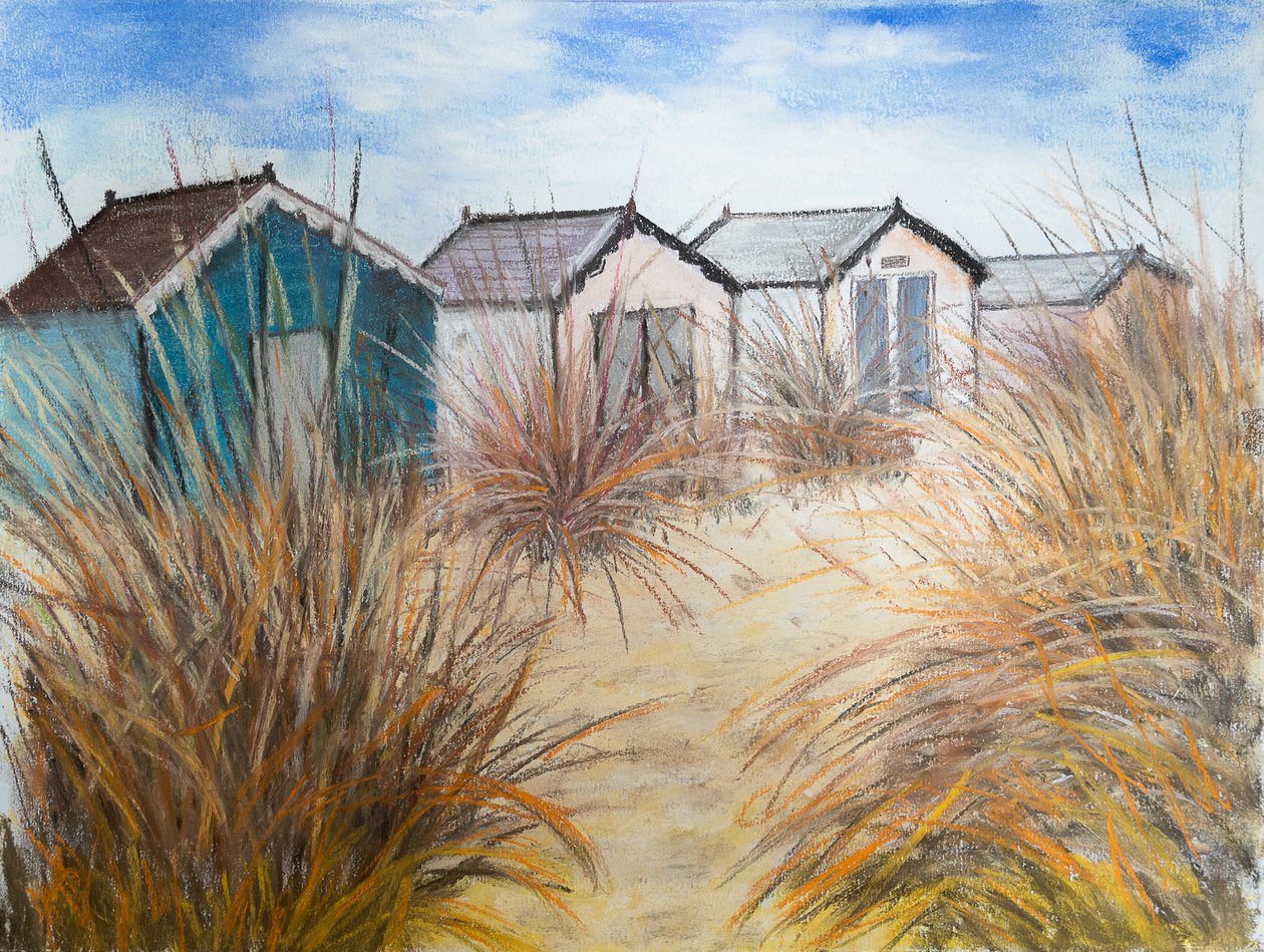 Sahil Kulübeleri, Cornwall, 2022 (pastel) by Margo Starkey