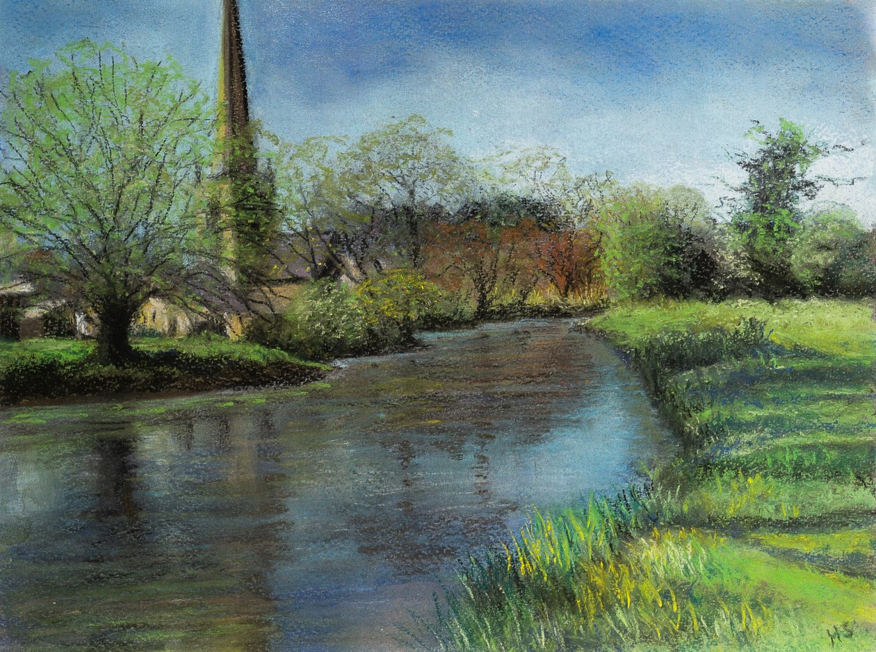 Burford kilisesi, Cotswolds, 2020 (pastel) by Margo Starkey