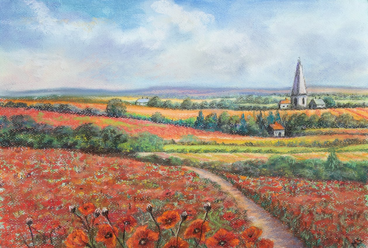 Cotswold haşhaş tarlası, 2022 (pastel) by Margo Starkey