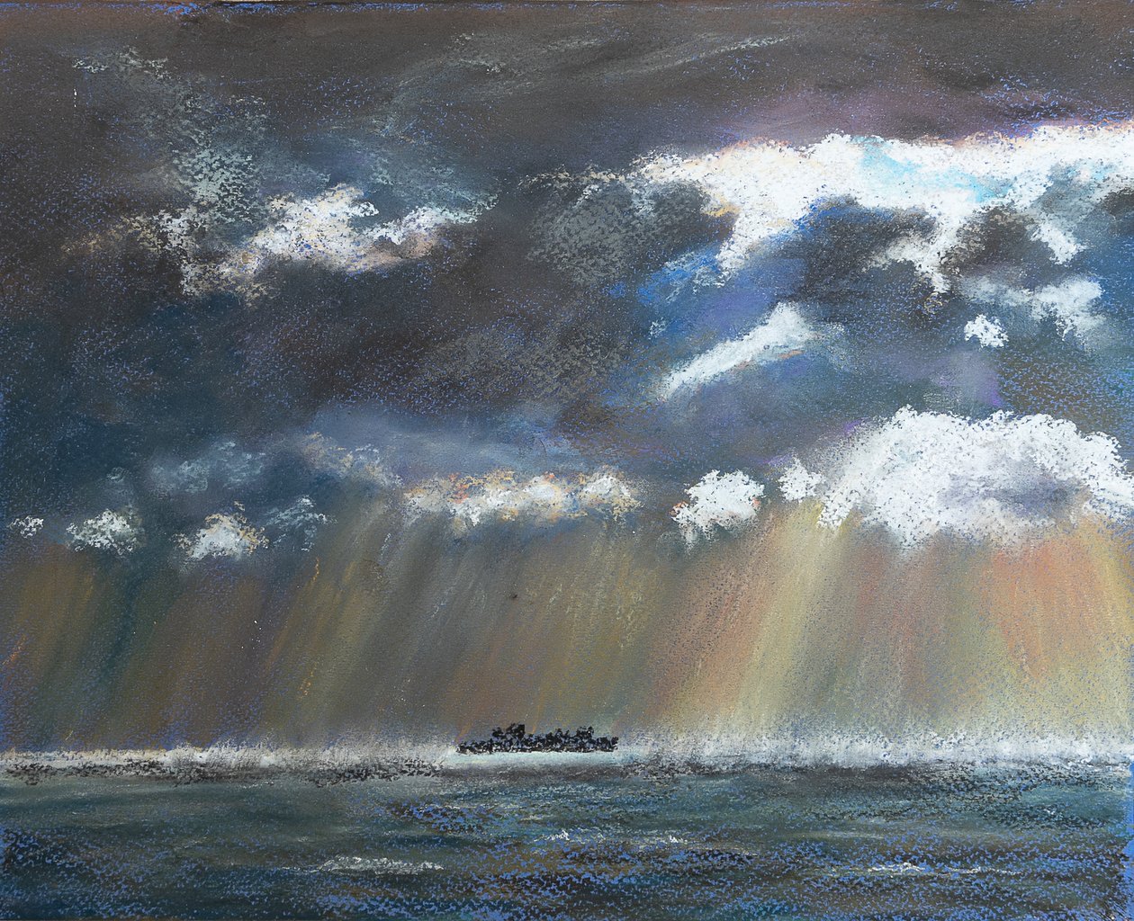 Yalnız gemi yakınında fırtına, 2020 (pastel) by Margo Starkey
