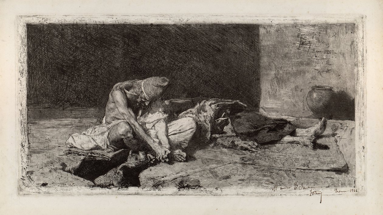 Arap bir arkadaşının vücudunu izliyor by Marià Fortuny
