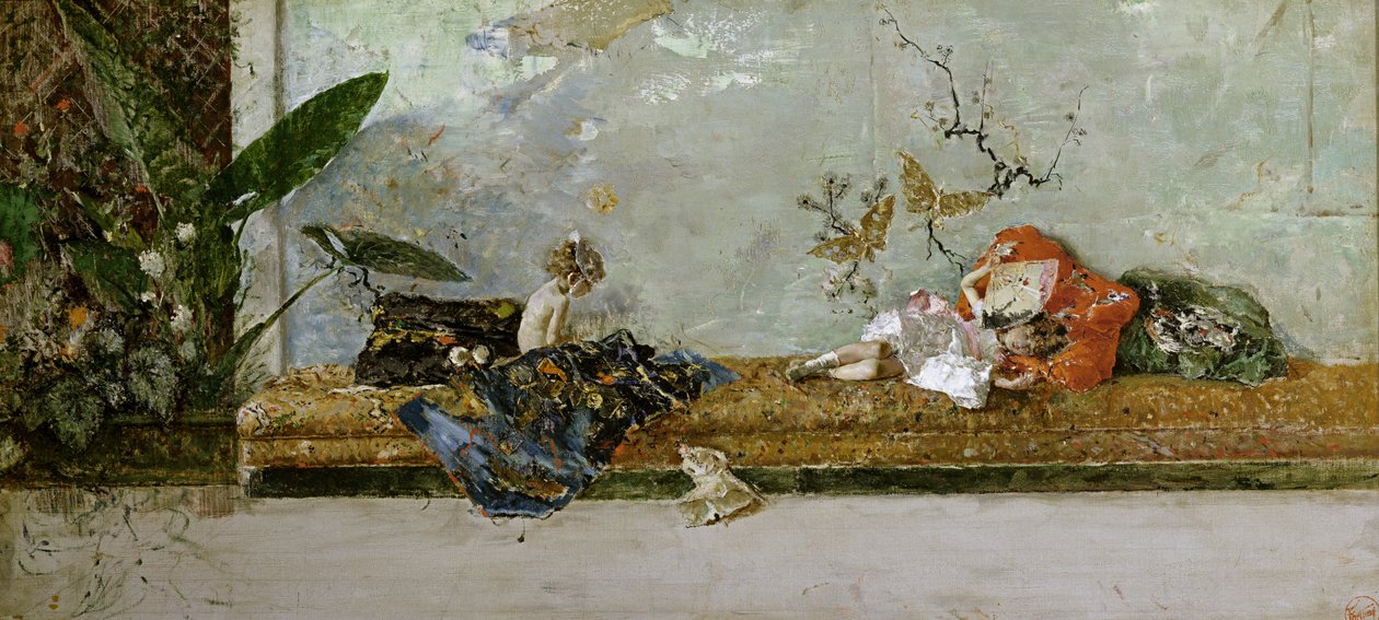 Sanatçı Çocuklar, María Luisa ve Mariano, Japon Salonunda, 1874 by Marià Fortuny