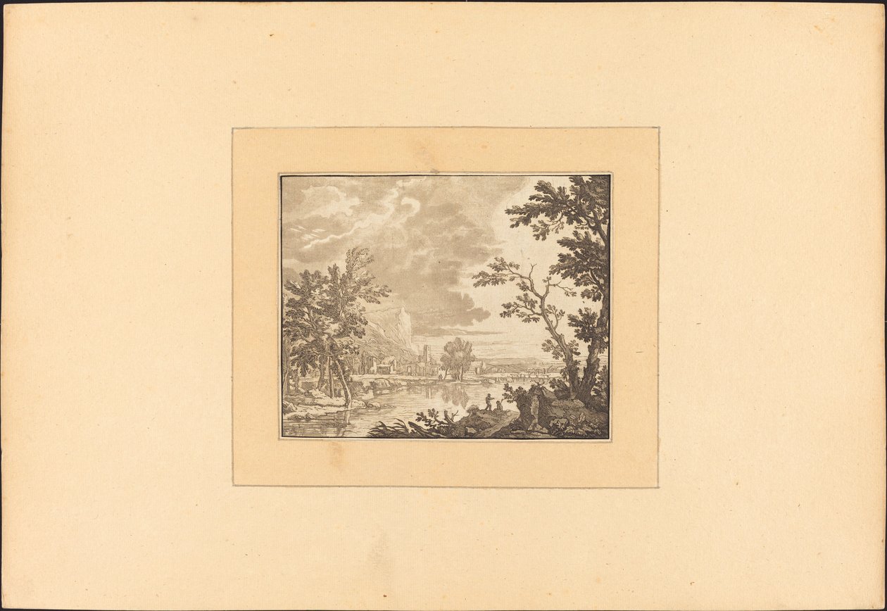 Nehir ve kasaba ile manzara by Maria Catharina Prestel after Jan van Huysum