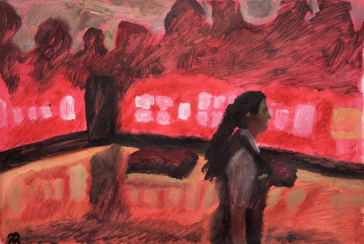 Chambre Cramoisie, 2019 (kağıt üzerine yağlıboya) by Maria Magenta