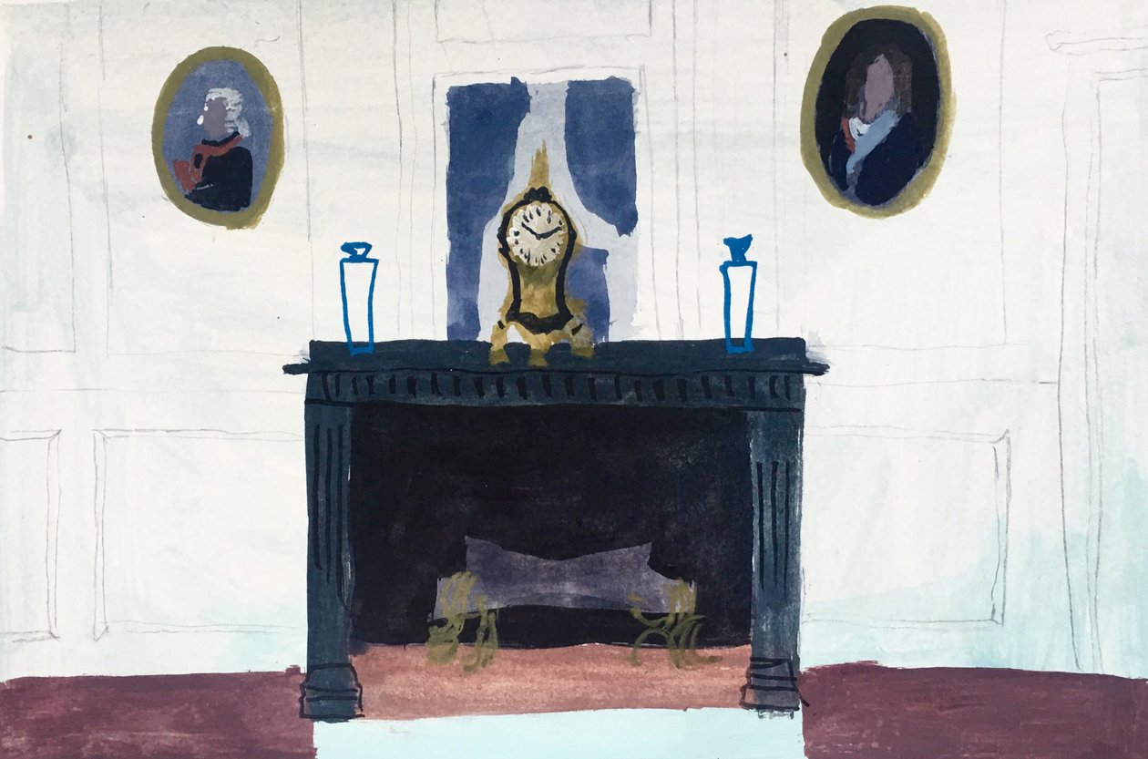 Saatli İç Mekan, 2018 (kağıt üzerine suluboya ve tempera) by Maria Magenta