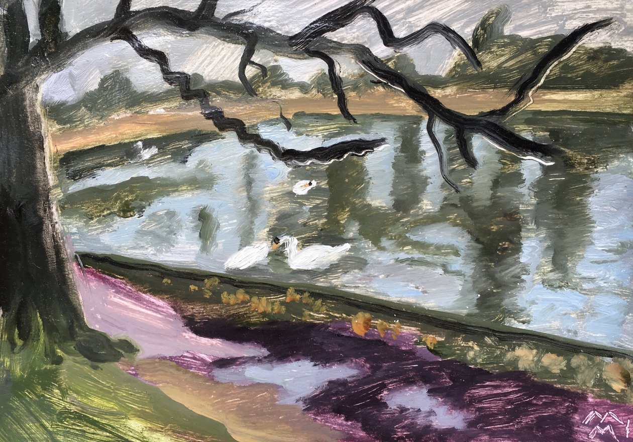 Lac du Bois de Boulogne, 2019 (kağıt üzerine yağlıboya) by Maria Magenta