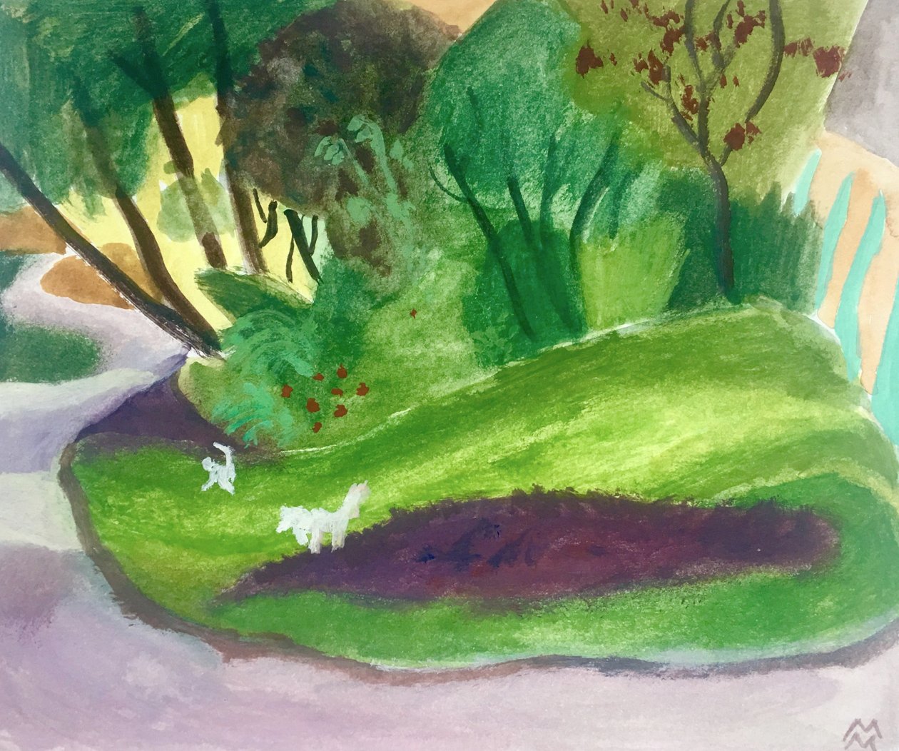 Paysage aves des Chiens Blancs, 2018 (kağıt üzerine akrilik ve suluboya) by Maria Magenta