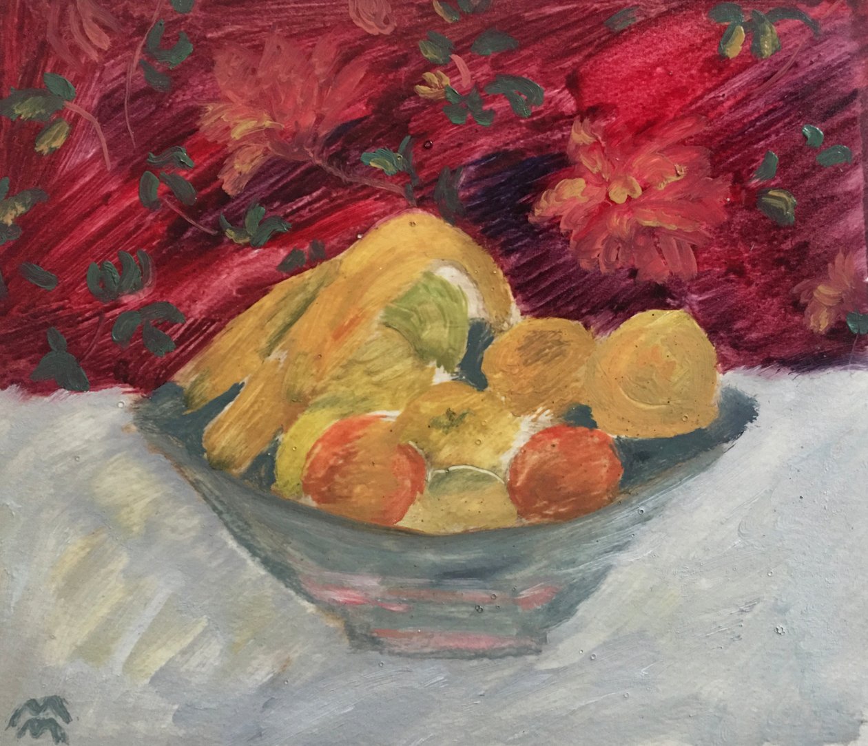 Vase aux Fruits de Juin, 2021 (kağıt üzerine yağlıboya) by Maria Magenta