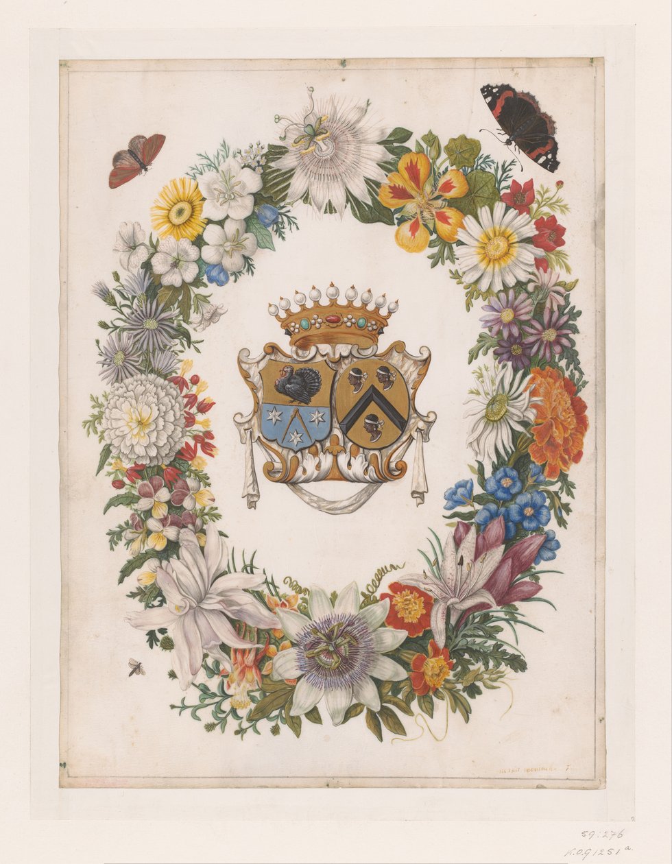 Cornelis Calkoen ve Maria van der Merct Alliance arması Cornelis Calkoen ve Maria van der Merct'in bir çiçek çelengi içinde Alliance arması by Maria Moninckx