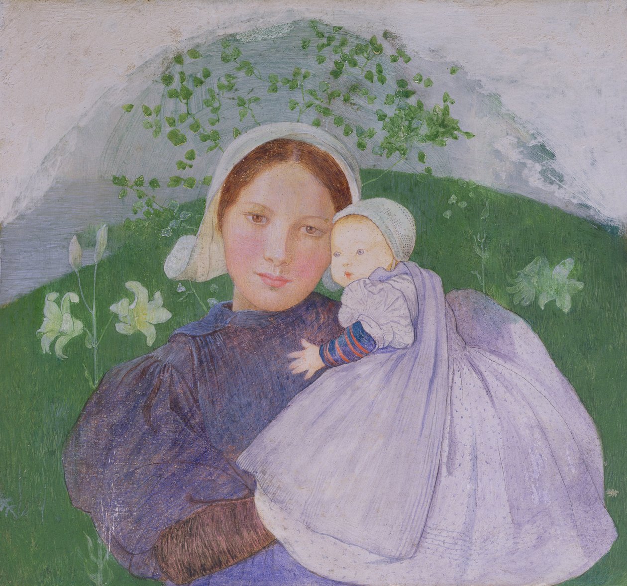 Anne ve Çocuk, c.1899 (panelde tempera ve gesso) by Marianne Stokes