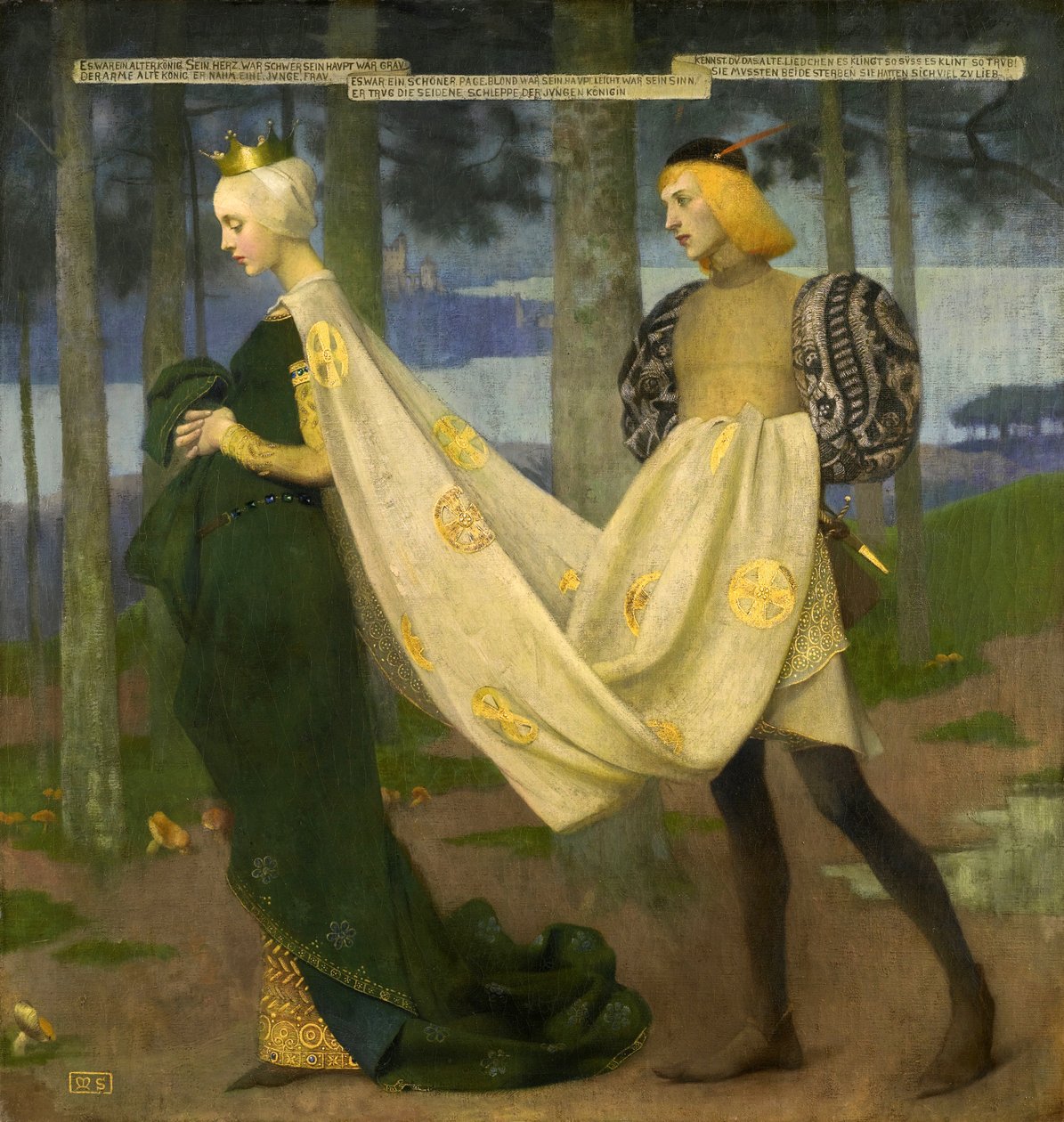 Kraliçe ve Sayfa (Heinrich Heine tarafından "Bir Zamanlar Bir Kral Vardı"), Stokes, Marianne (1855-1927). Tuval üzerine yağlı boya, ebat : 101x96,5, , Özel Koleksiyon by Marianne Stokes