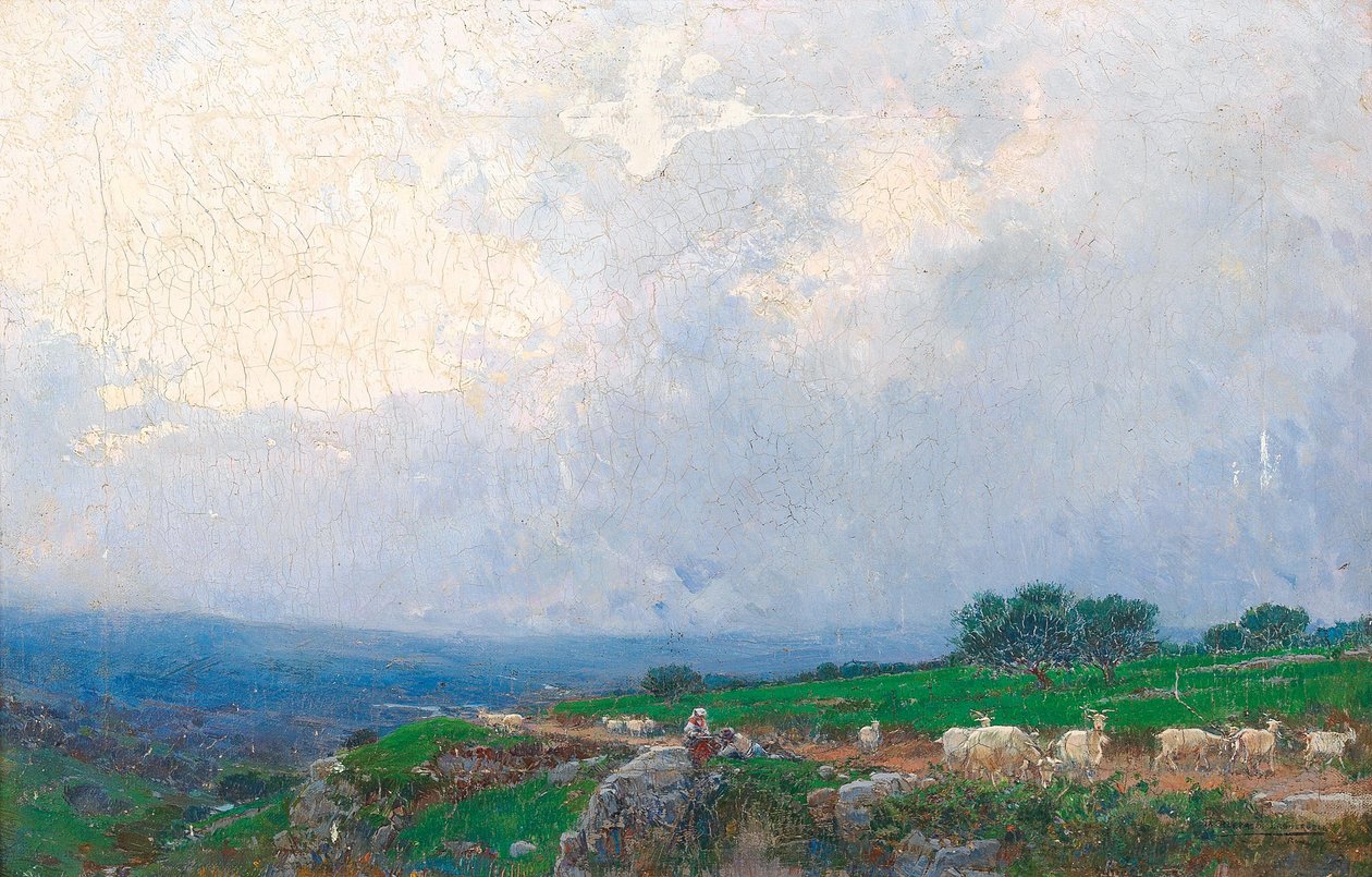 Açık Peyzajda Keçilerle İtalyan Çobanları by Mariano Barbasan Lagueruela