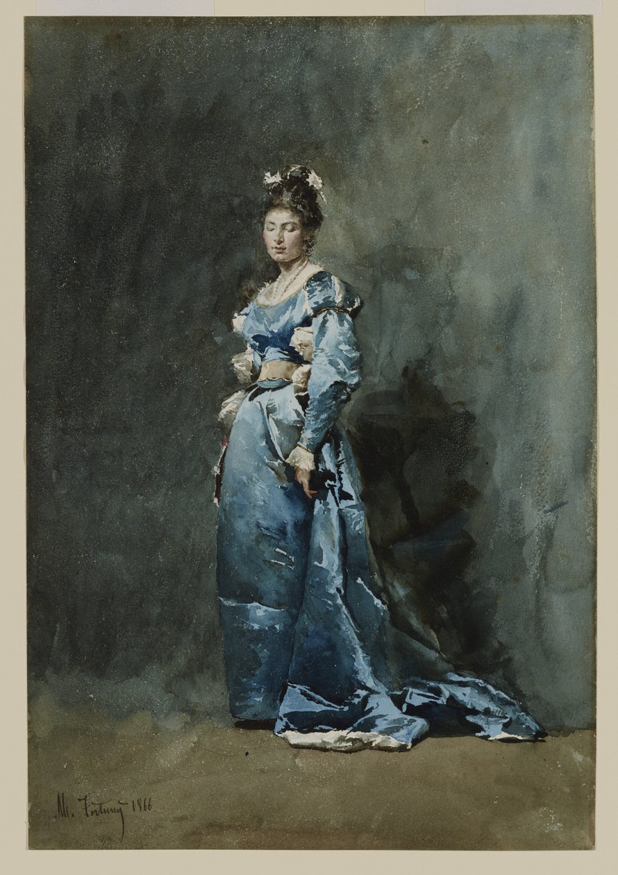 Katlanır bir masada oturan kız okuma by Mariano José María Bernardo Fortuny y Carbó