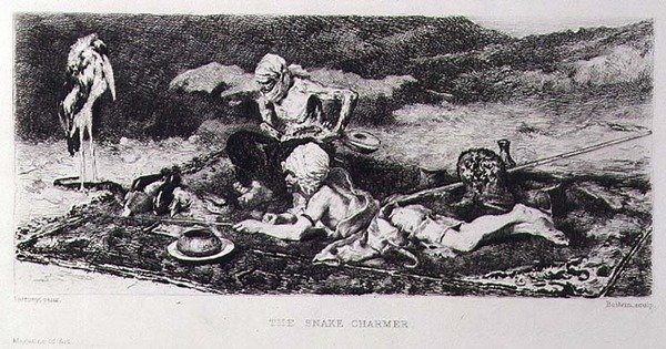 Yılan Oynatıcı, Emile Boilvin (1845-99) tarafından oyulmuş (gravür) by Mariano (after) Fortuny