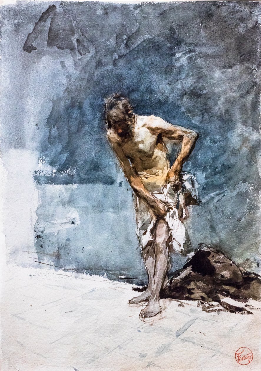 Peştamal giymiş adam, 1871 civarı (kağıt üzerine suluboya) by Mariano Fortuny