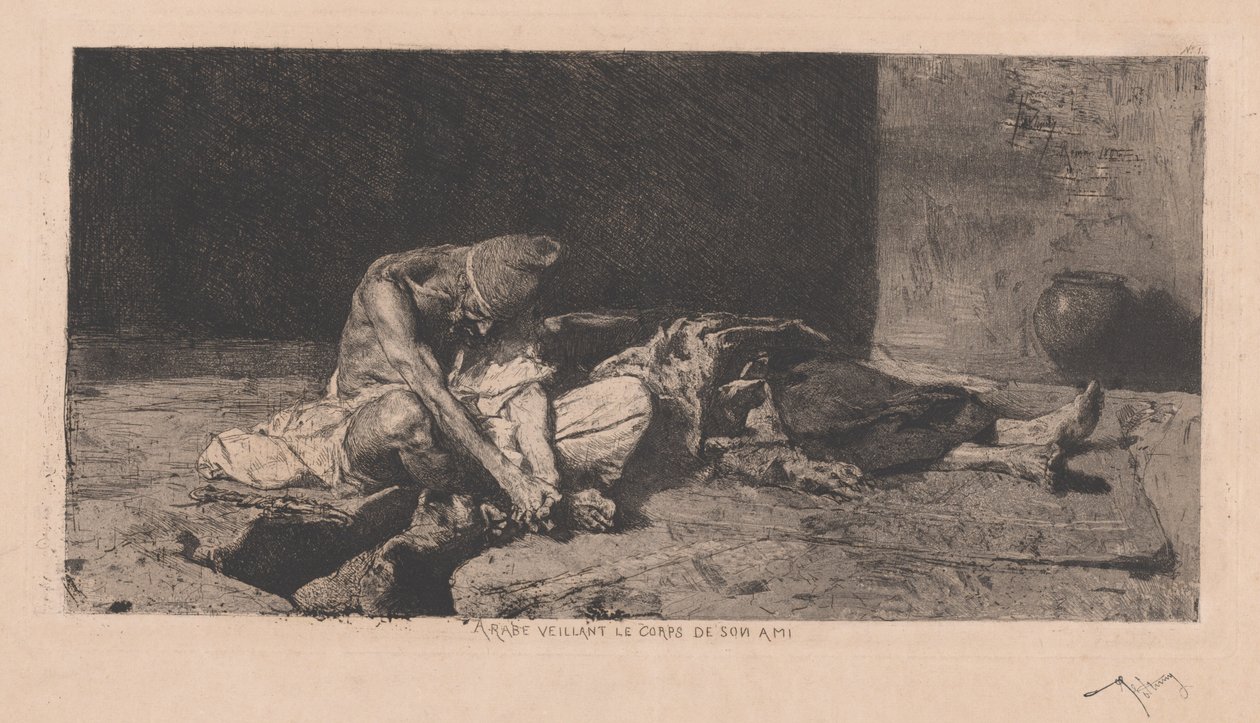 Arabe veillant le corps de son ami (Arkadaşının Bedenine Bakan Arap) by Marià Fortuny