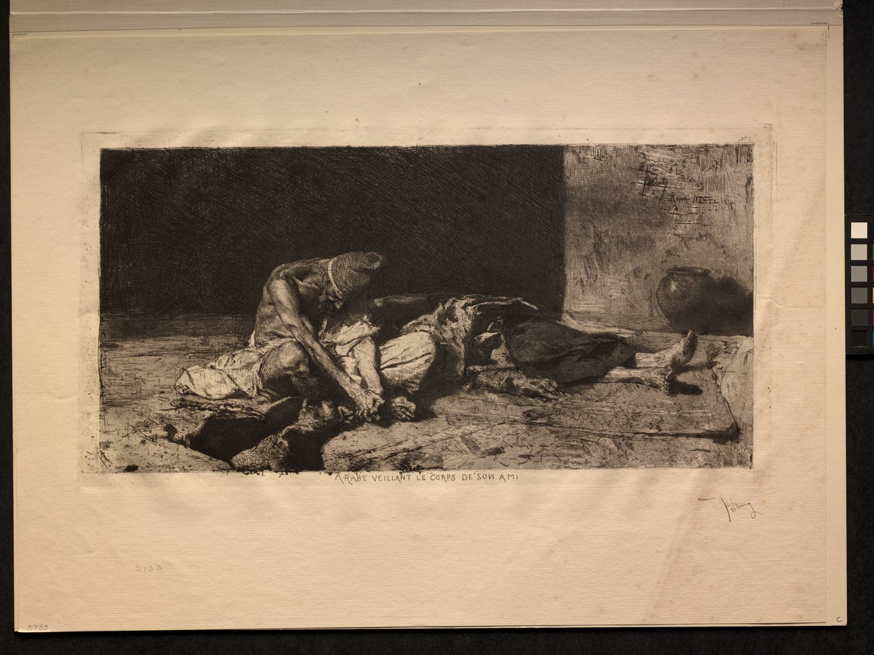 Arap, arkadaşının cesedini izliyor, 1866. by Mariano Fortuny y Carbó