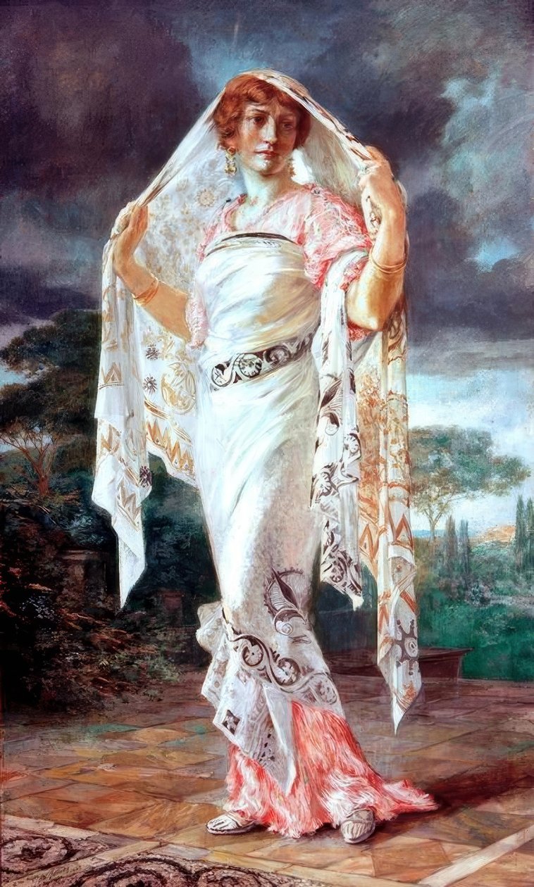 Pompeian kıyafeti içinde Henriette Fortuny portresi by Mariano Fortuny y Madrazo