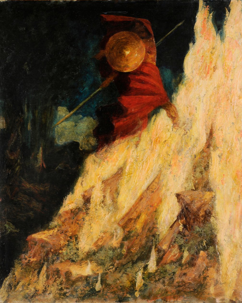 Valkyrie. Wotan mızrakla kayaya vurur, c. 1895. by Mariano Fortuny y Madrazo