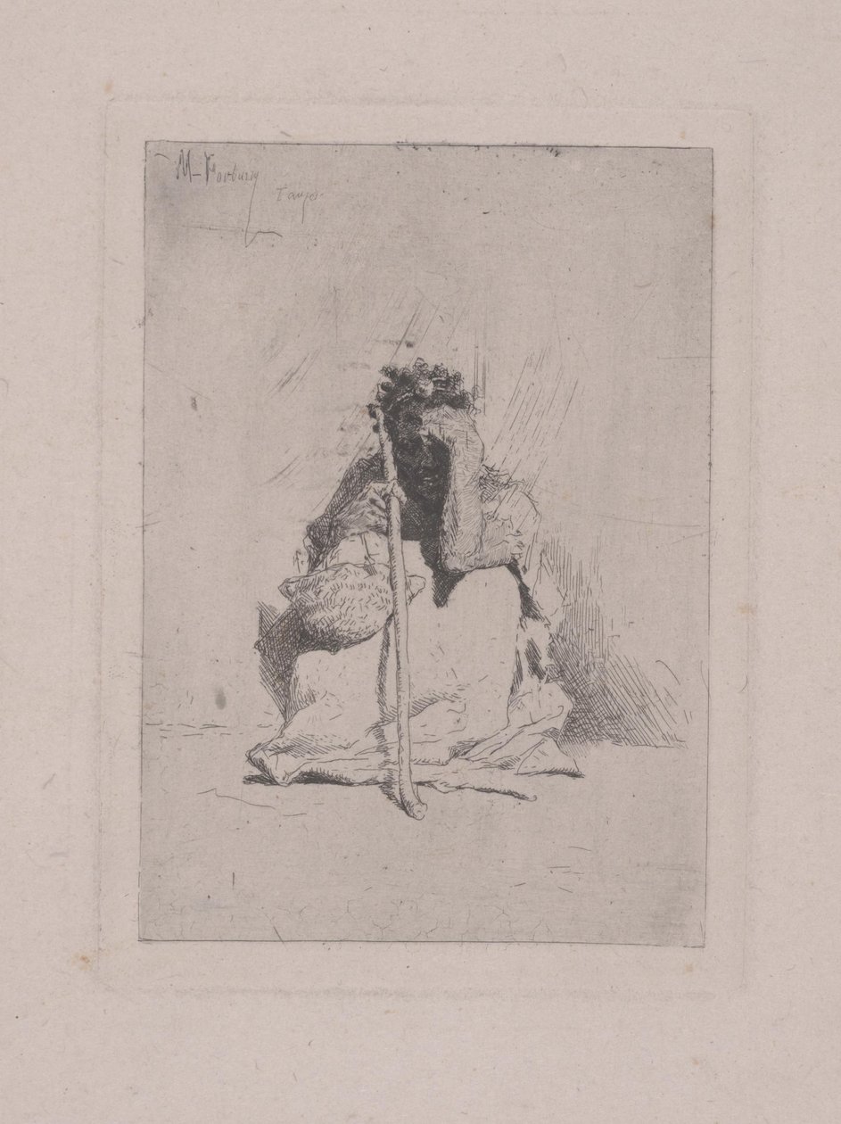 İsimsiz - Bastonlu Çömelme Figürü (gravür) by Mariano José María Bernardo Fortuny y Carbó