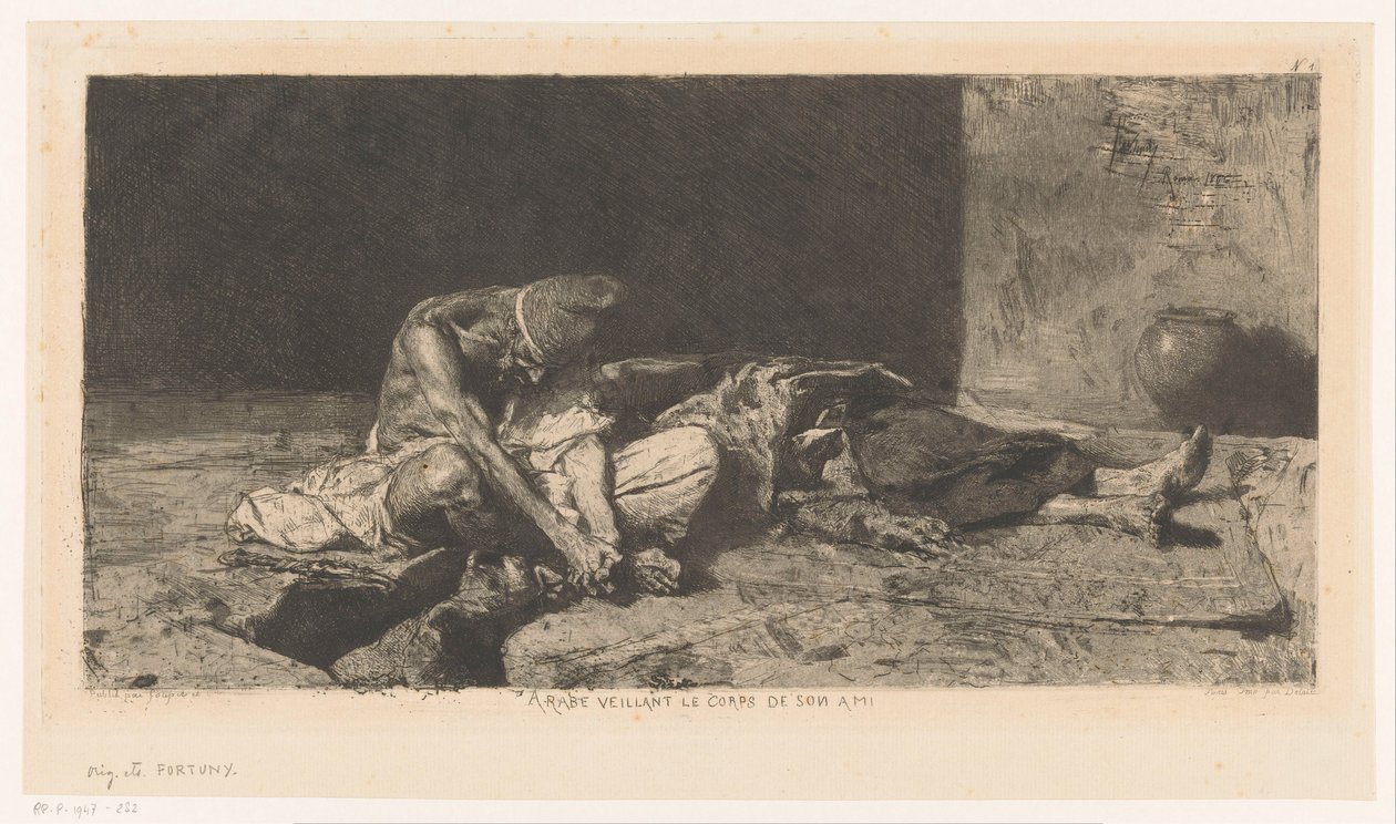 Arap adam arkadaşının cesedini izliyor Arabe veillant sur le corps de son ami (nesnedeki başlık) by Mariano José María Bernardo Fortuny y Carbó